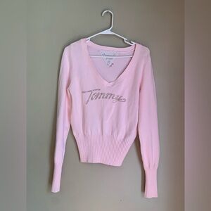 Tommy jeans Tommy Hilfiger v neck sweater glitter y2k powder pink spring